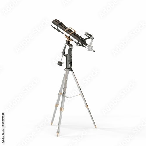 Closeup of a telecope against a white background photo