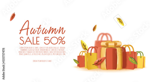 Autumn sale background  banner  poster or flyer. Vector illustration with colorful leaves. Template for banner  web poster  flyer  greeting card.