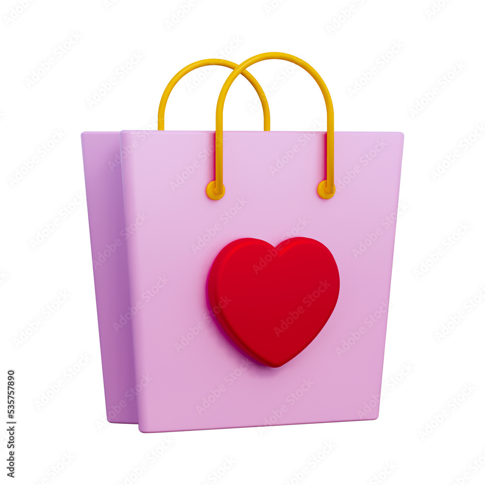 red shopping bag with heart 3d illustration red shopping bag with heart 3d illustration