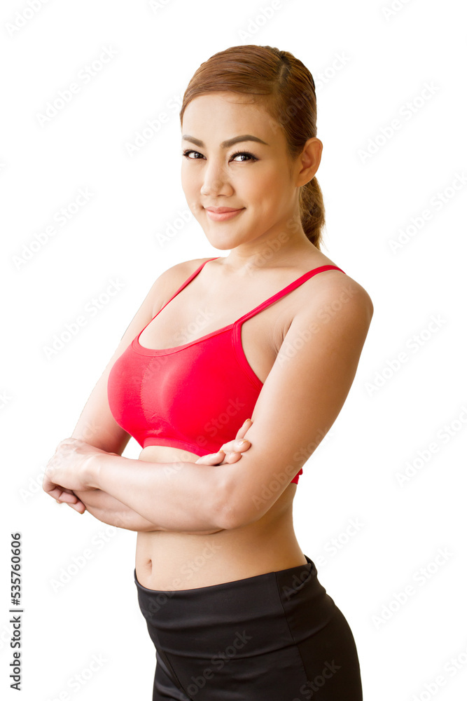 happy, smiling fitness woman in gym locker room happy, smiling fitness woman in gym locker room