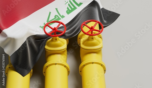 Tableau sur toile Iraq flag covering an oil and gas fuel pipe line