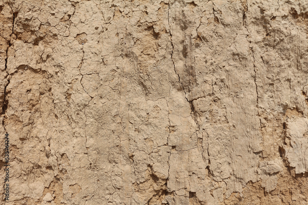 Organic texture of the ground on the sea coast, close up. Abstract background. Clay sandy soil.