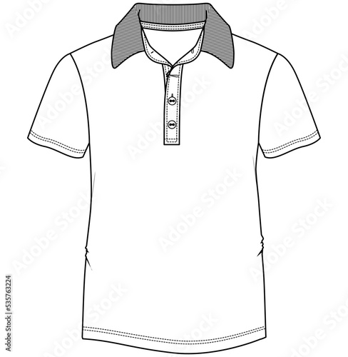 ribbed collar short sleeve polo t shirt fashion flat sketch vector illustration.