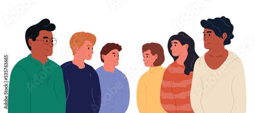 Two corporate teams against competitors. Equality of men and women. Business confrontation, healthy competition, rivalry concept. Vector flat illustration