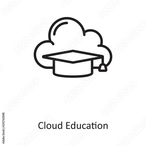 Cloud Education Outline Vector Icon Design illustration on White background. EPS 10 File