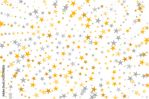 Premium silver and gold stars magic scatter wallpaper. Little stardust spangles xmas decoration confetti. Celebration stars magic background. Sparkle confetti gift decor.