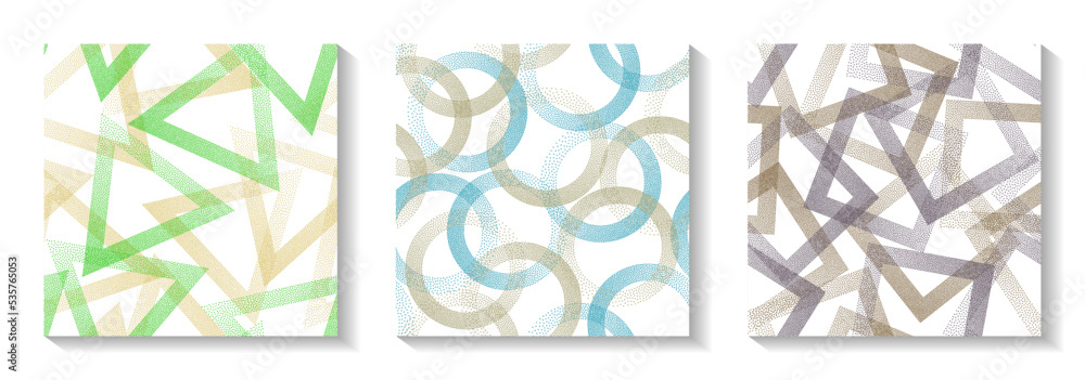 Seamless geometric vector patterns set with shapes of dots. Seamless geometric vector patterns set with shapes of dots.
