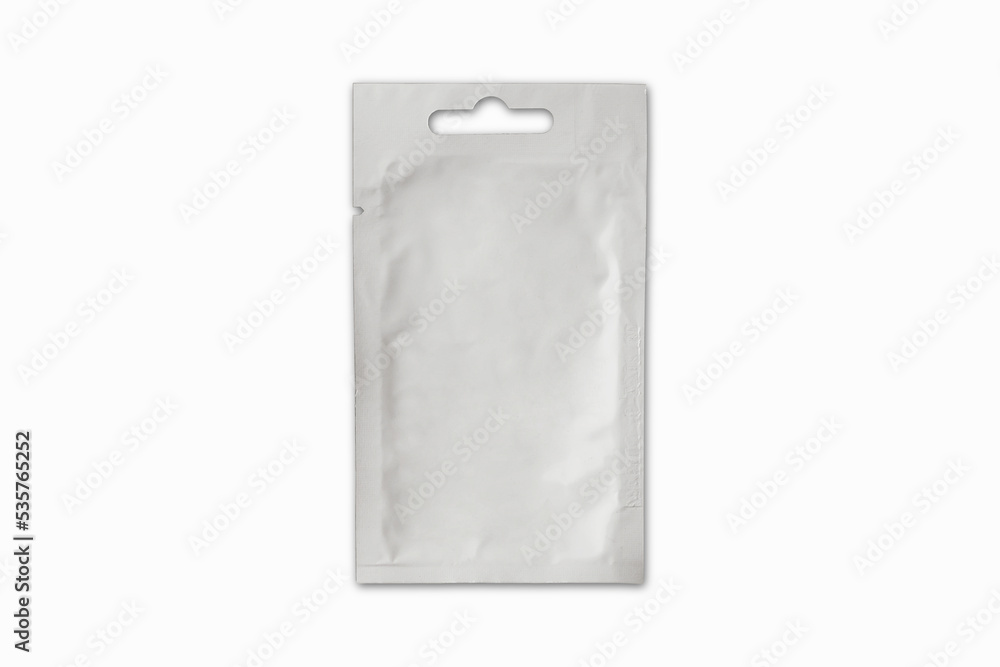 Empty blank white cosmetic sachet mockup isolated on white background, wet napkin bag or pouch, souse packet, ketchup or mayonnaise or other plastic souse bag packaging. 3d rendering. Empty blank white cosmetic sachet mockup isolated on white background, wet napkin bag or pouch, souse packet, ketchup or mayonnaise or other plastic souse bag packaging. 3d rendering.
