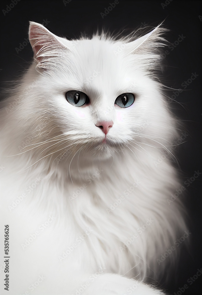 Portrait einer flauschigen Katze, isolierter Hintergrund Portrait einer flauschigen Katze, isolierter Hintergrund
