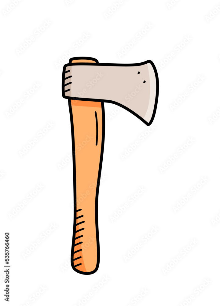 Axe cartoon doodle vector. Garden axe or camping, tourism. Illustration isolated on white. Axe cartoon doodle vector. Garden axe or camping, tourism. Illustration isolated on white.
