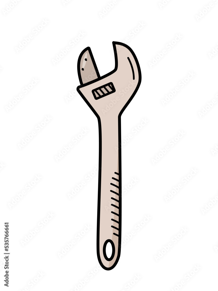 Wrench doodle vector, cartoon construction tool isolate on white. Wrench doodle vector, cartoon construction tool isolate on white.