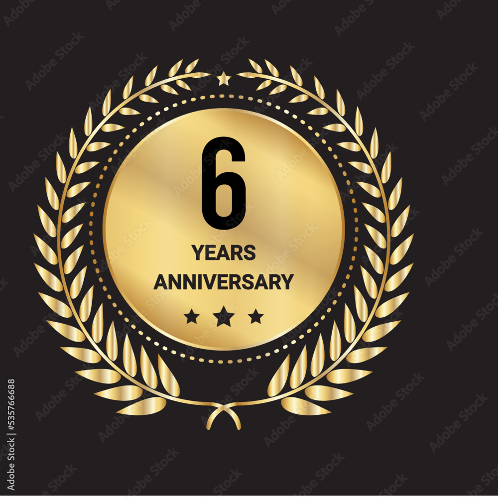 Naklejka premium 6 Year Anniversary Celebration Logo. 6 Year Anniversary Vector Art, Icons, and Graphics 