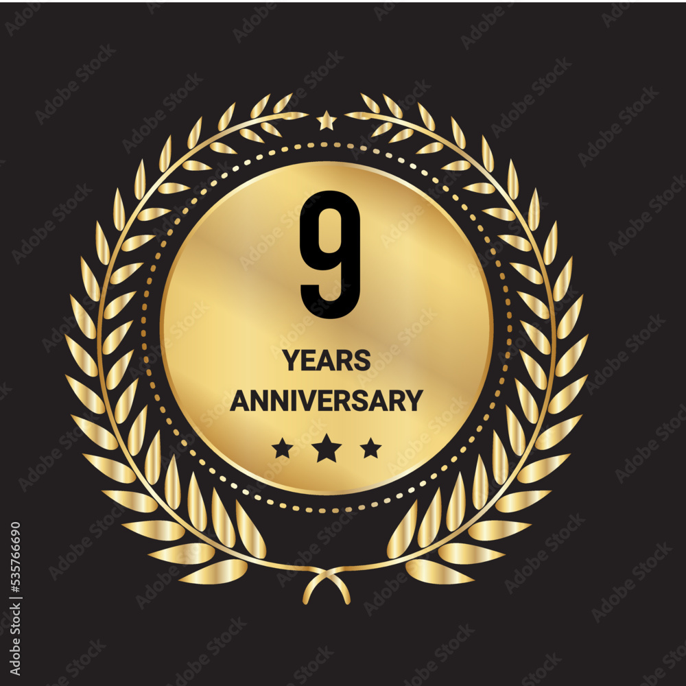 Naklejka premium 9 Year Anniversary Celebration Logo. 9 Year Anniversary Vector Art, Icons, and Graphics 
