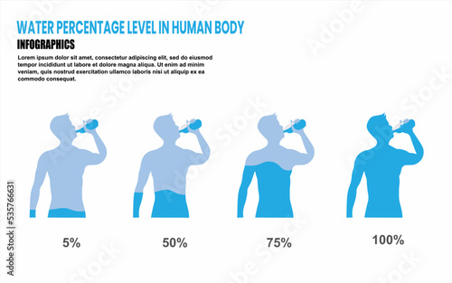 Difference percentage of water in the human body for banner poster brochure flyer template. vector illustration.