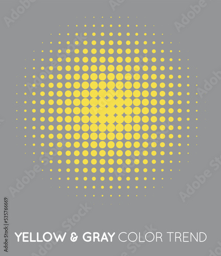 Yellow and Gray Trendy Color Circle in Halftone, Halftone Dot Pattern, Vector Illustration.