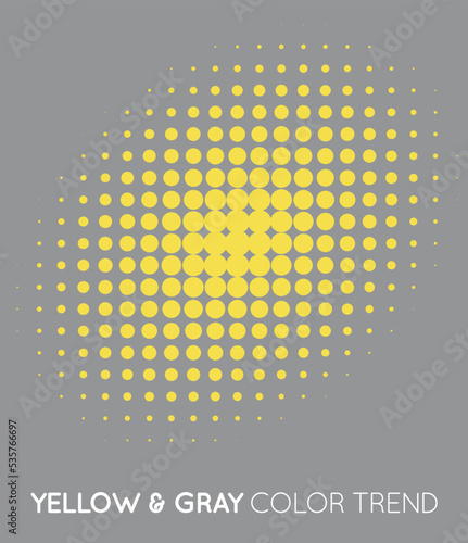 Yellow and Gray Trendy Color Circle in Halftone, Halftone Dot Pattern, Vector Illustration.