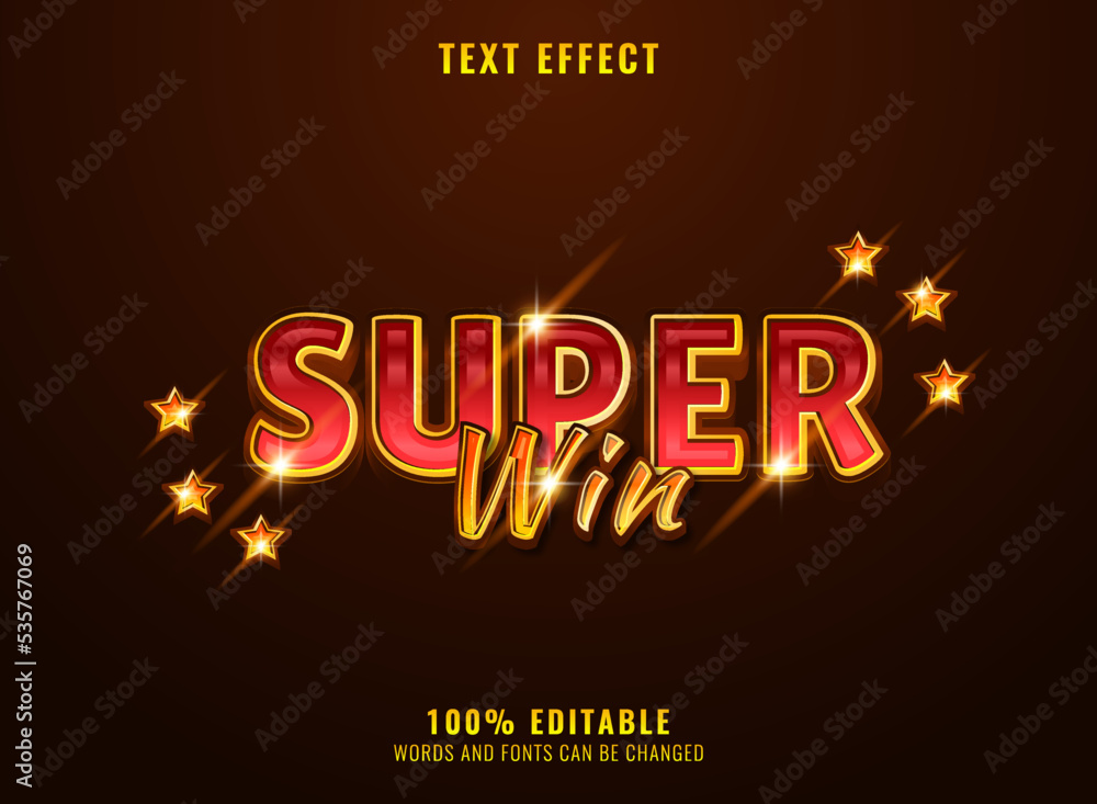 3d shiny super win text effect with star for slot, casino and video games