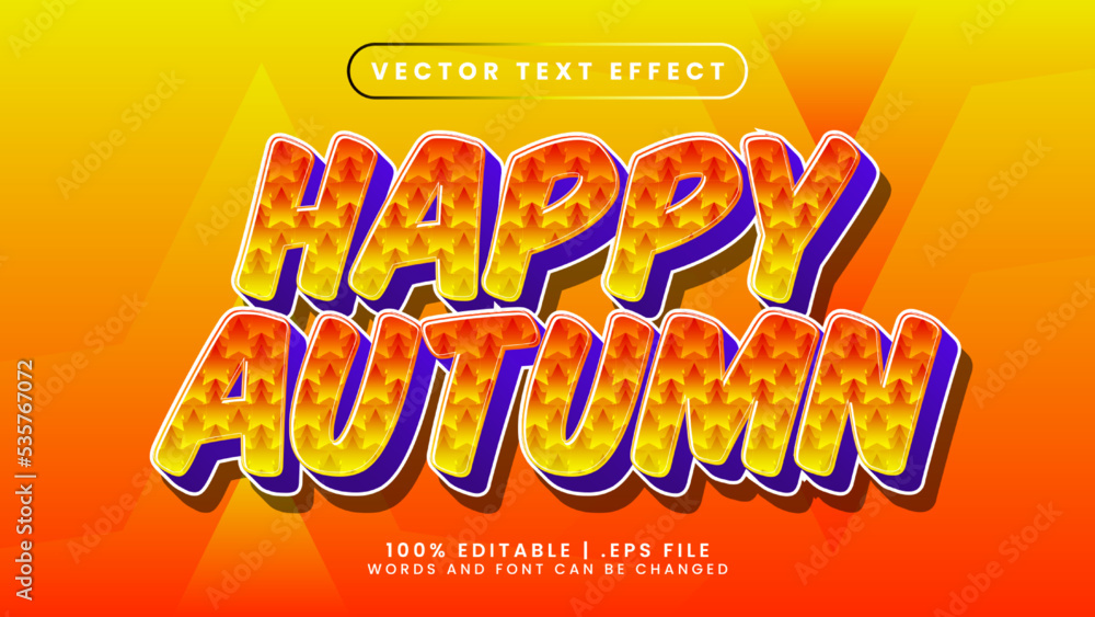 Fototapeta premium happy autumn editable text effect with orange and purple text style