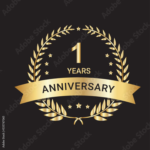 1Year Anniversary Celebration Logo. 1 Year Anniversary Vector Art, Icons, and Graphics  photo