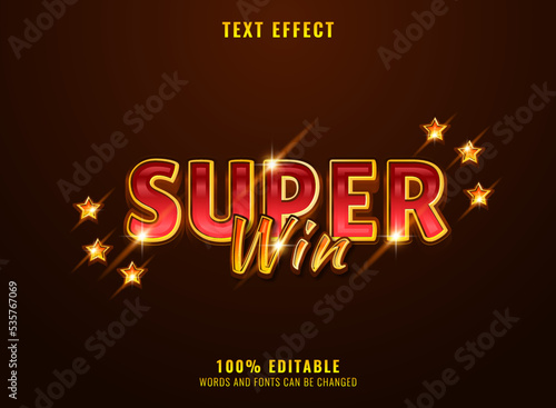 3d shiny super win text effect with star for slot, casino and video games