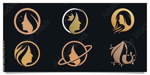 Set bundle woman beauty logo design simple concept Premium Vector