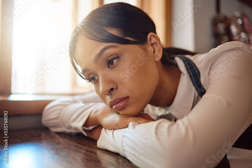Depression, mental health and sad student girl depressed over scholarship crisis, education or exam test fail. Anxiety, life problem and young gen z woman with negative mindset and lonely in Mexico © Siphosethu F/peopleimages.com