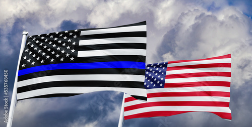 Thin blue line police flag american flag