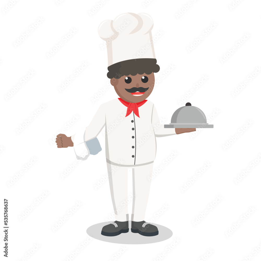 chef african holding plate design character on white background chef african holding plate design character on white background