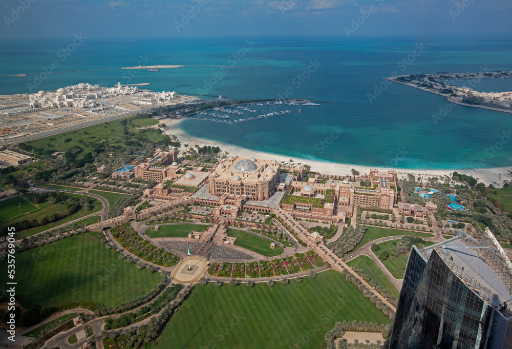 Aerial view of the luxurious 'Emirates Palace' seven star luxury hotel complex
