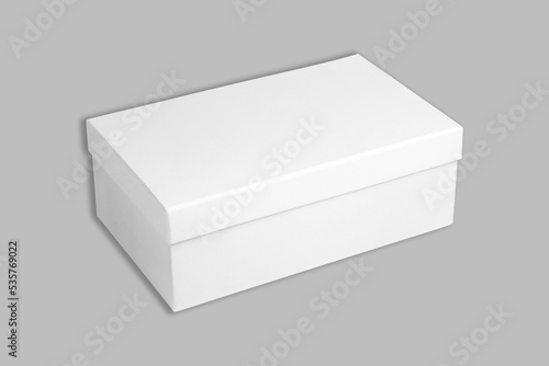 Empty blank textured and simple white shoebox mockup isolated on background. 3d rendering. photo