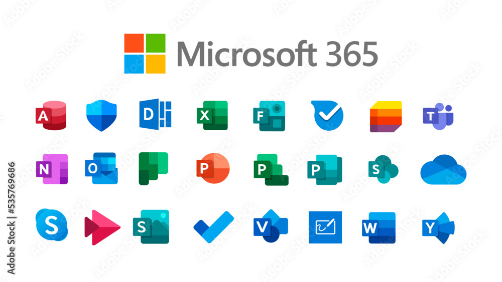 Icons Collection Of Microsoft Products Microsoft 365 On White Icons Collection Of Microsoft Products Microsoft 365 On White