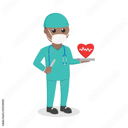 surgeon african with cardiac surgery concept design character on white background
