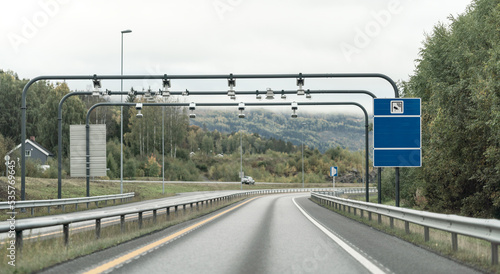 autopass automatic road toll cameras in norway. taxes and transport concept.