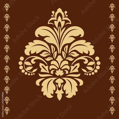 Wallpaper in the style of Baroque. Seamless vector background. Gold and brown floral ornament. Graphic pattern for fabric, wallpaper, packaging. Ornate Damask flower ornament