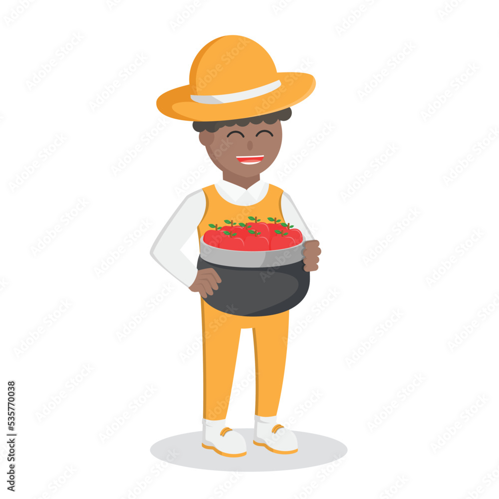 farmer african brings a basket of apples design character on white background farmer african brings a basket of apples design character on white background