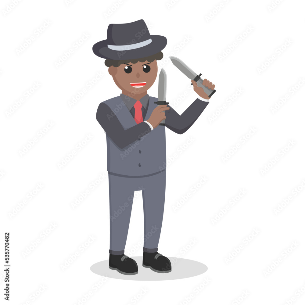 mafia african action holding dual knife design character on white background