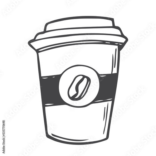 Plastic cup of chocolate coffee hand drawn outline doodle icon. Takeaway coffee vector sketch illustration for print, web, mobile and infographics isolated on white background.