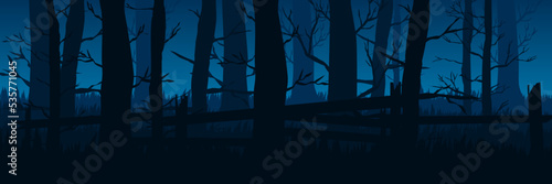 spooky silhouette forest landscape vector illustration good for wallpaper, background, banner, backdrop, halloween and design template
