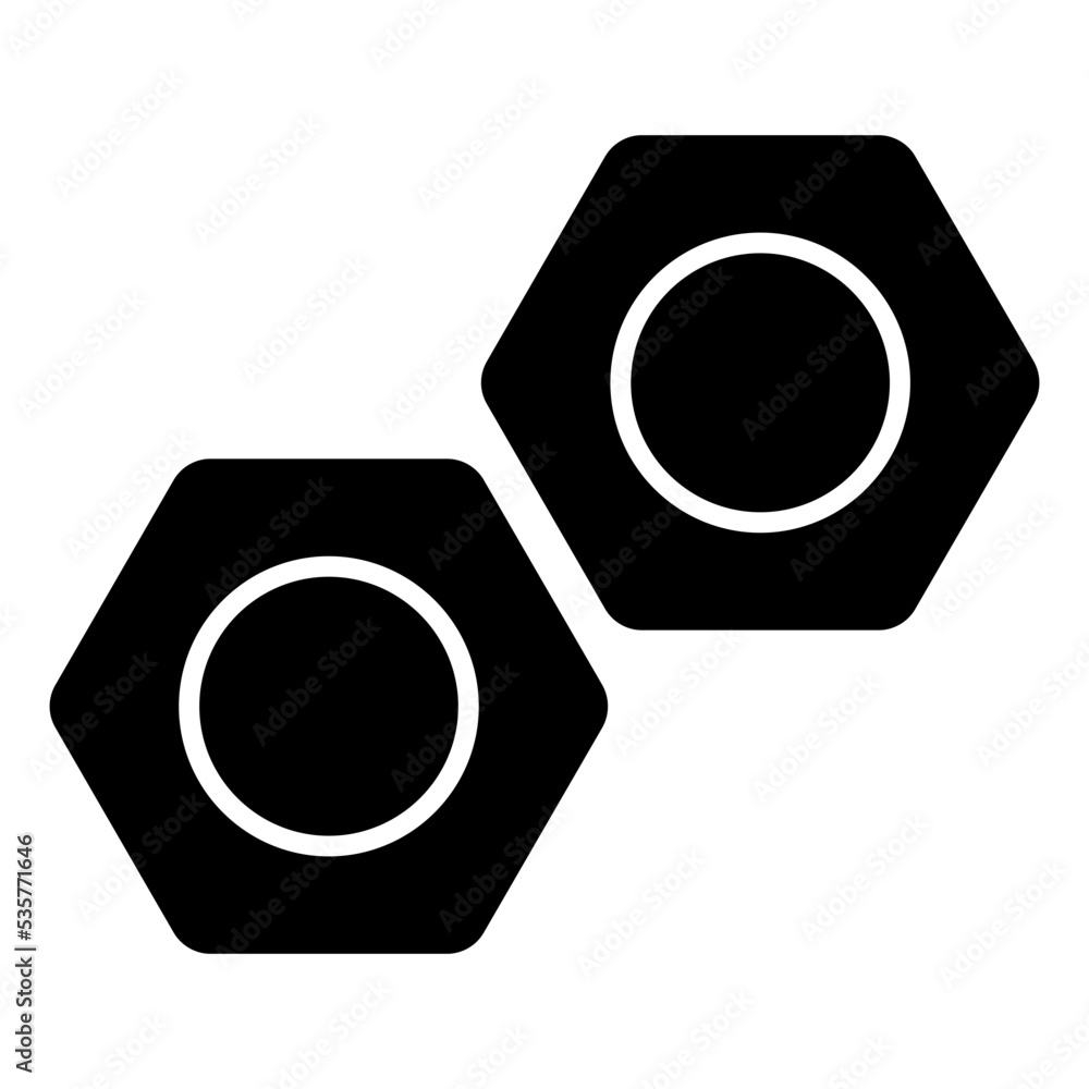 Glyph design icon of screw nuts Glyph design icon of screw nuts