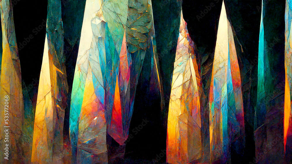 Gemstones, crystals, digital illustration, abstract painting, background