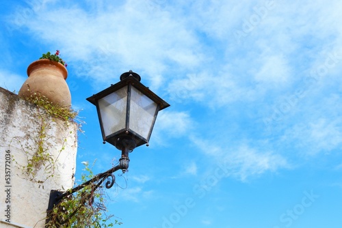 古い街灯と花