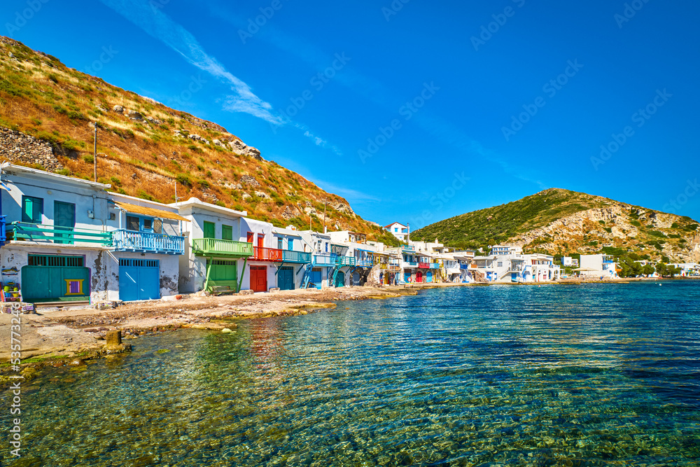 Colorful village of Klima with traditional Greek houses, Milos, Greece