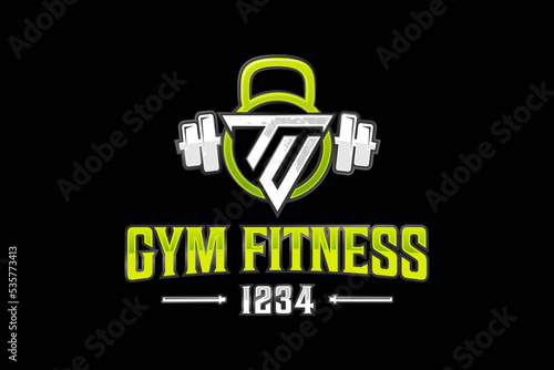 Barbell dumbbell logo design fitness T U initial sport icon symbol power lifting