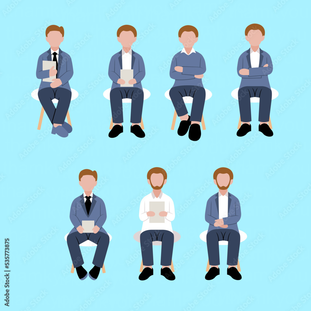 Set of Man Character Waiting For Job Interview Set of Man Character Waiting For Job Interview