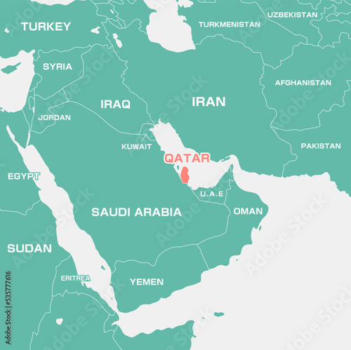 Fotografia, Obraz A map illustration of the Middle East with a focus on Qatar