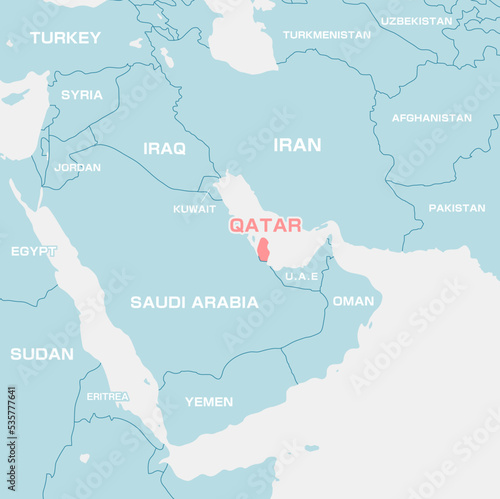 A map illustration of the Middle East with a focus on Qatar