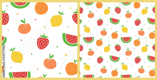 Cute Fruit Seamless Pattern Watermelon, lemons, Peach, Strawberry, Fresh Food Gender-Neutral Nursery