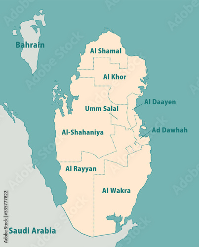 Qatar administrative divisions map illustration