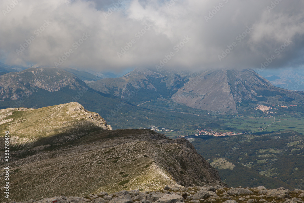 Panoramic view from the peak of Monte Sirente in Abruzzo during summer day of september Panoramic view from the peak of Monte Sirente in Abruzzo during summer day of september
