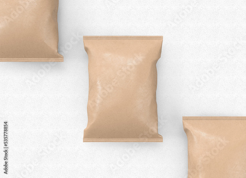 Blank Brown kraft paper bag mockup for snack packaging